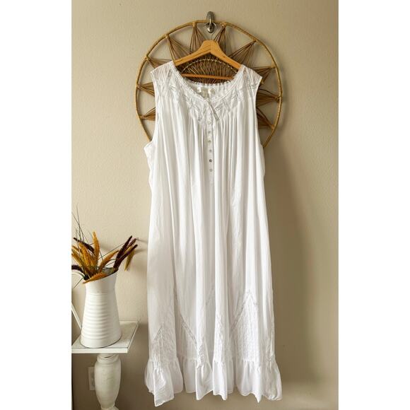 SOLD✨Eileen West Moonlight Sonata Long Cotton Nightgown White Cottagecore 4X - Picture 1 of 14